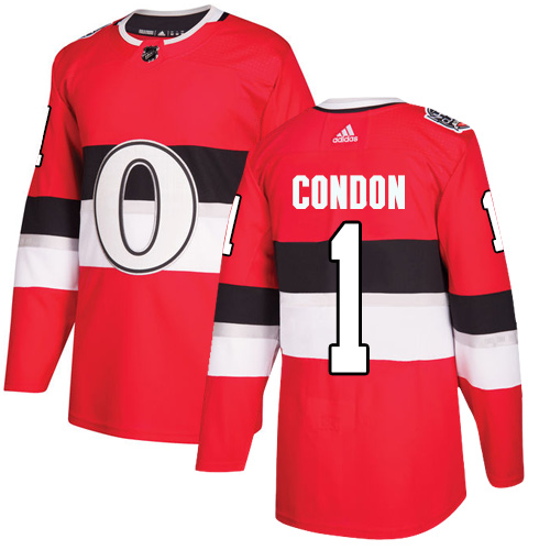 Adidas Senators #1 Mike Condon Red Authentic 100 Classic Stitched NHL Jersey
